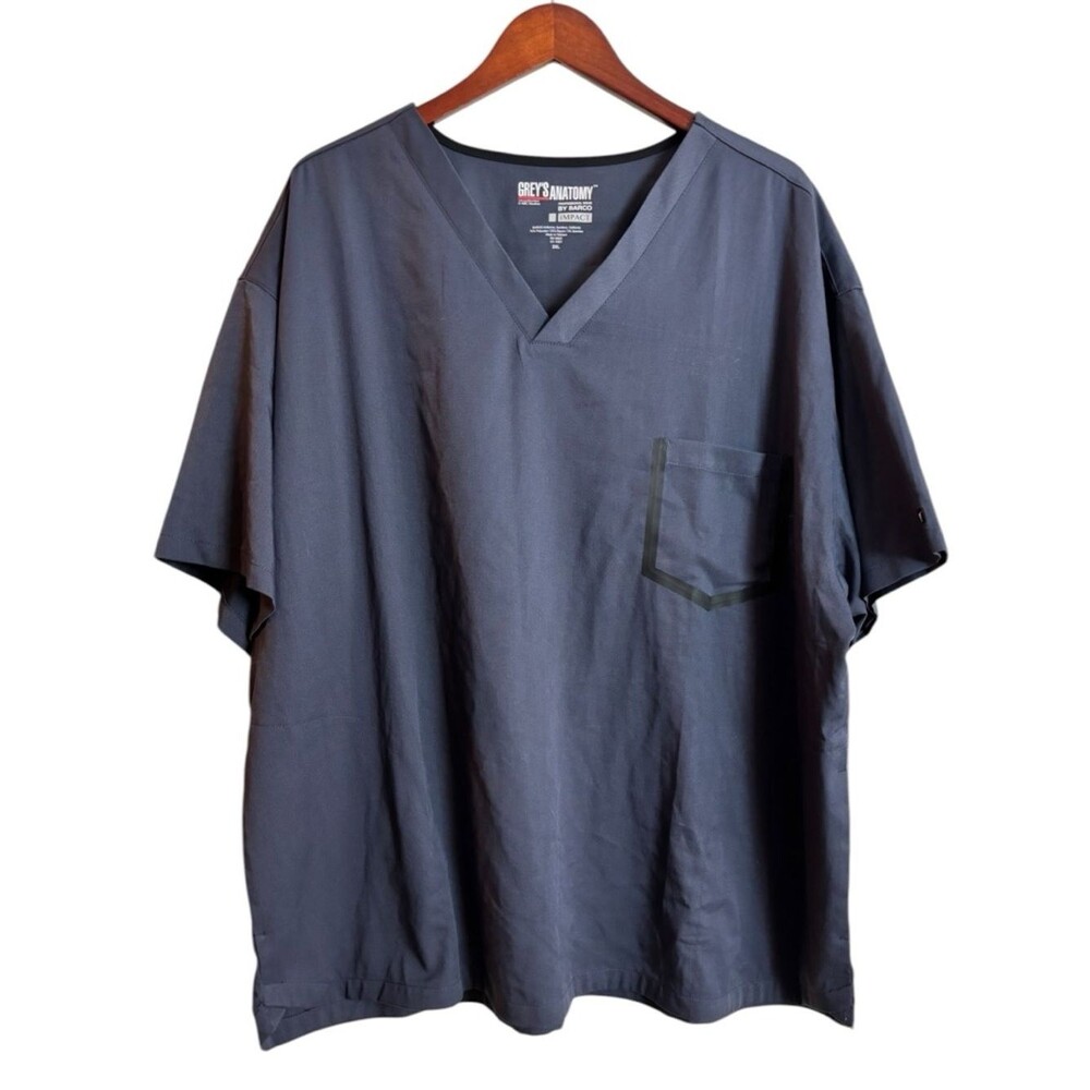 NEW Grey's Anatomy Men's V Neck Steel Grey 3 Pocket V Neck Scrub Top Size 3XL